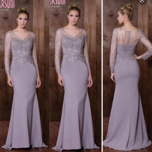 Marsoni Colors beaded bodice long sleeves Elegant Long Gown
